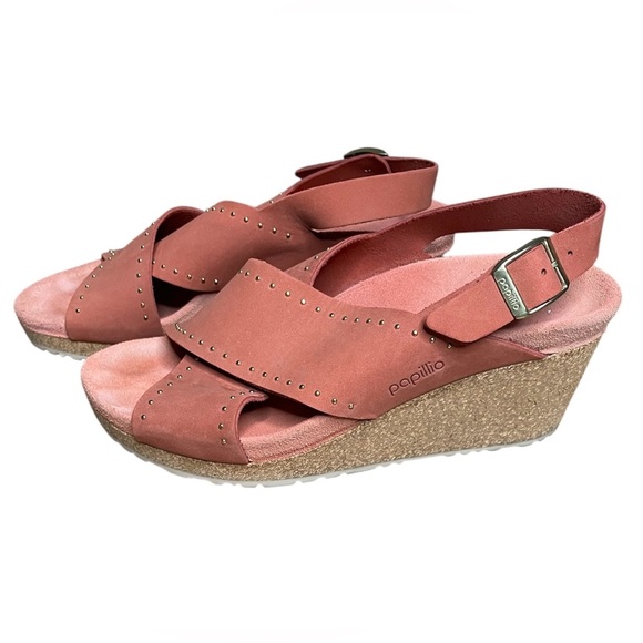 Birkenstock Papillio Samira Rivets Sandal Size 38 / US 7 Wedge Heel Earth Red - Picture 7 of 9